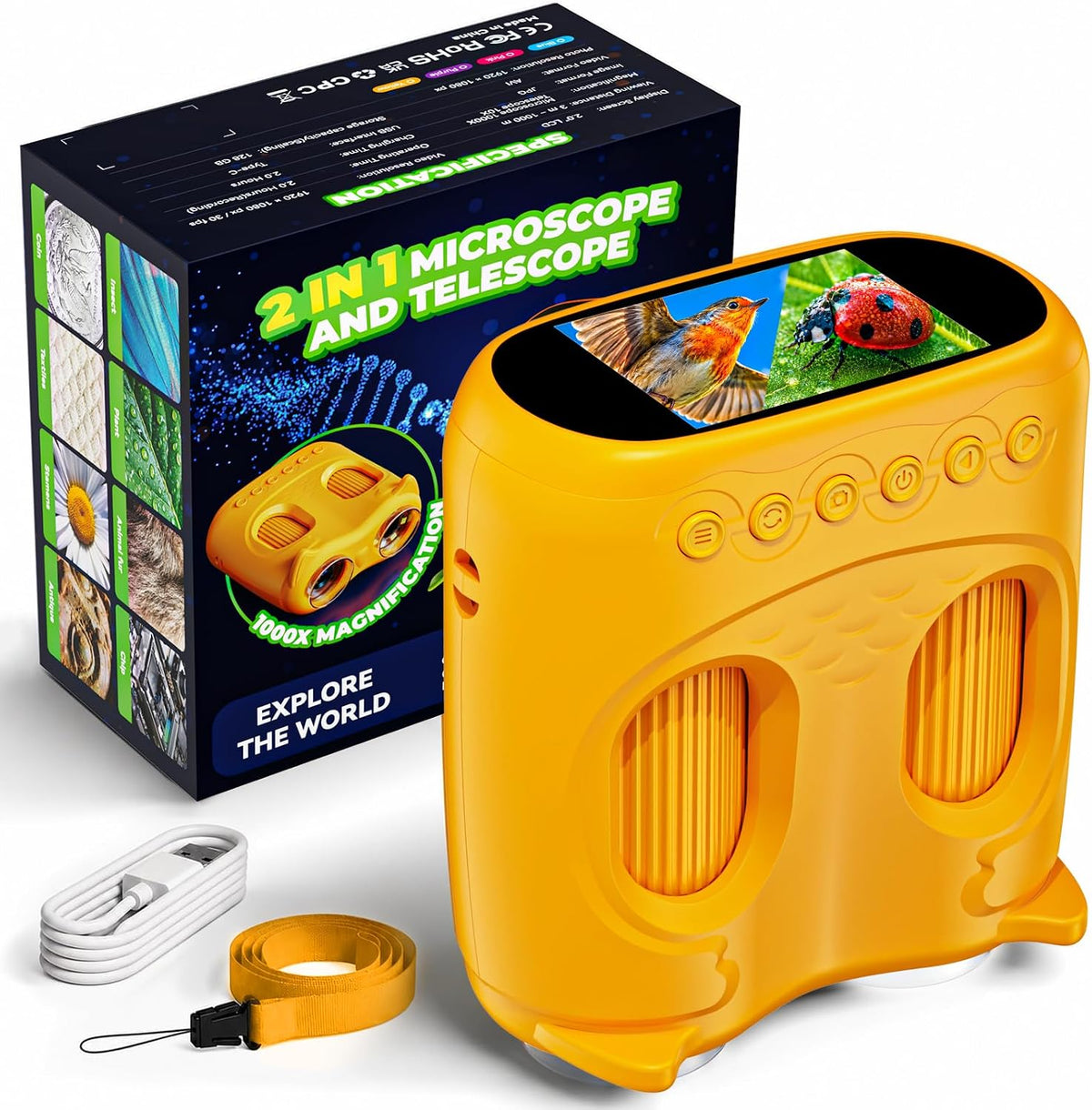 Telescopio de microscopio de mano 2-en-1 para niños, microscopio de