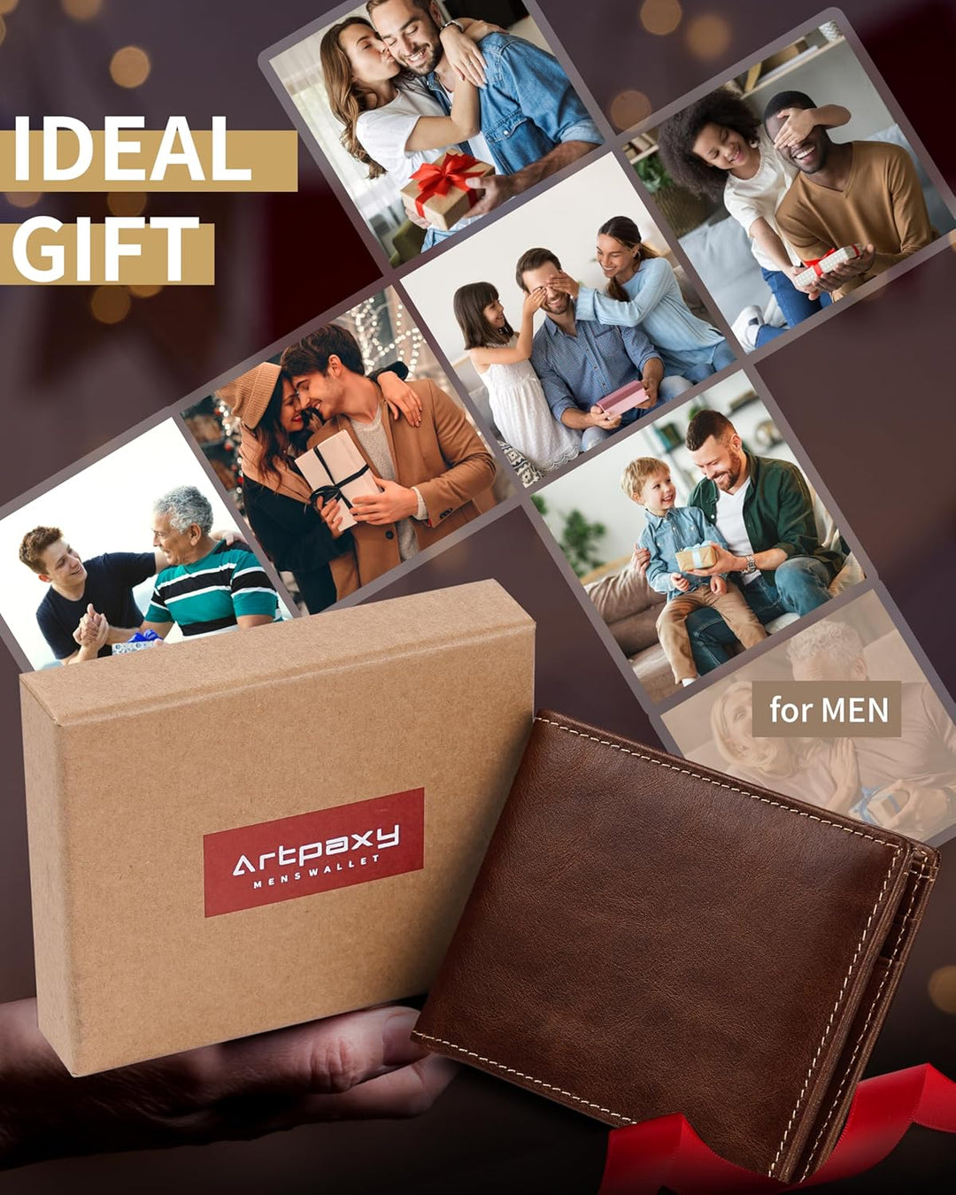 Artpaxy Billetera Bifold plegable para hombre de cuero genuino con...