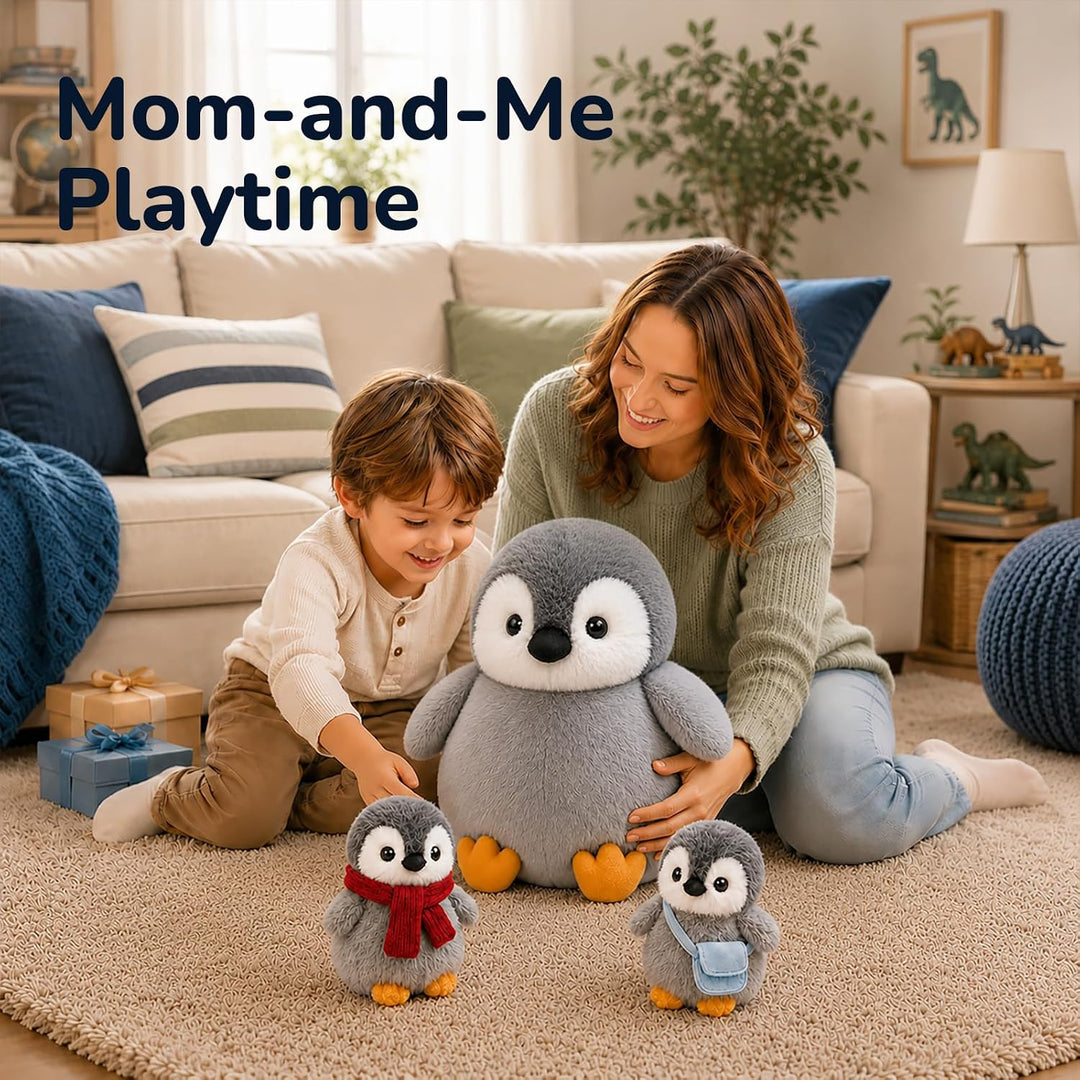 YIIQUWEN Juguete de peluche de pingüino, mamá pingüino con 4 pequeñ...