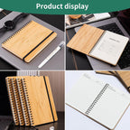 4 paquetes de cuadernos de bambú forrados, diario de madera, 5 x 7