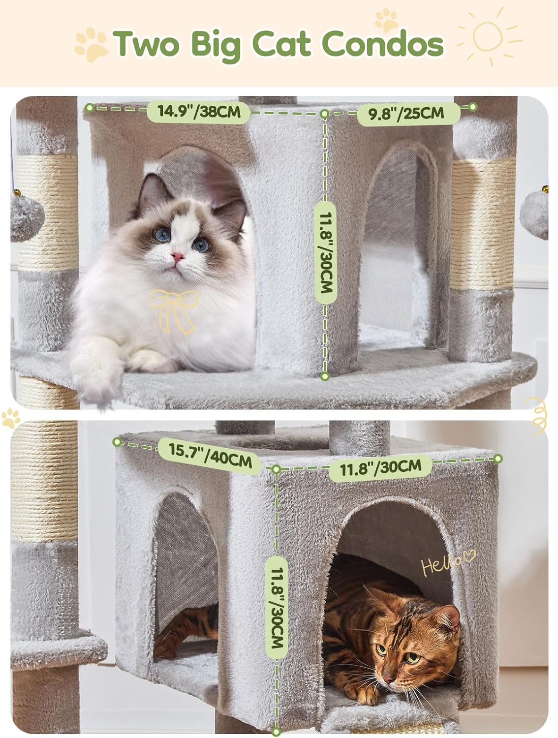 Taoqimiao Árbol para Gatos Alto, 76In Torre para Gatos Grandes, 3 Plataformas Acolchadas