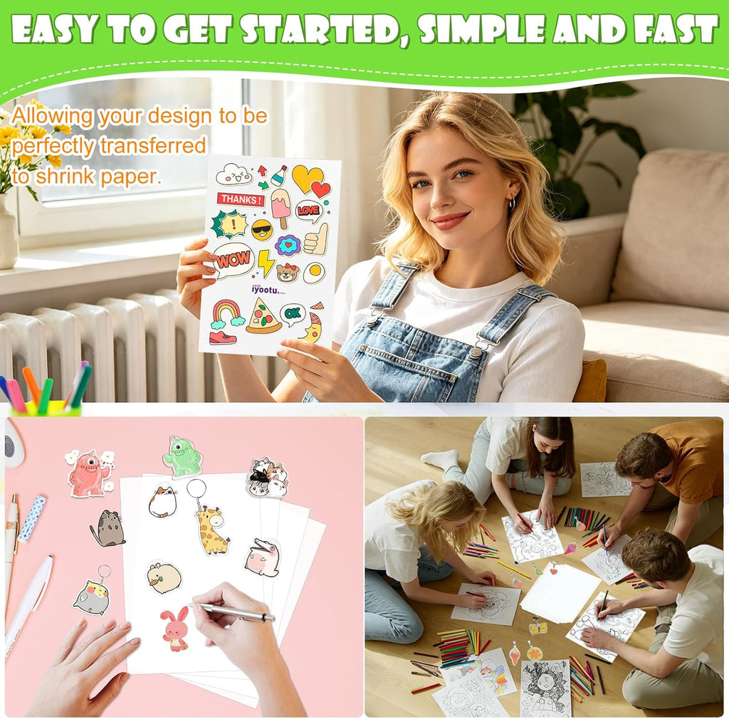 Juego de 655 llaveros de hojas de plástico retráctil, kit de hojas retráctiles, kit de llaveros retráctiles con 55 piezas de papel retráctil Dink, 300 llaveros y anillo de hierro para manualidades de