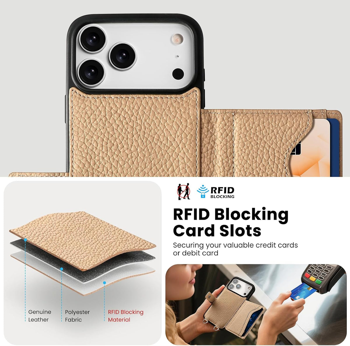Funda de cuero Crossbody Wallet para iPhone 17 Pro - Beige