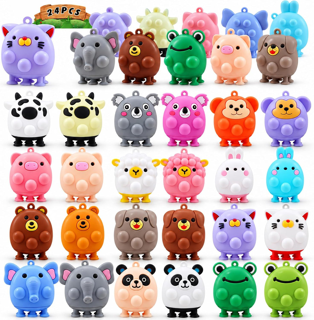 24 piezas de favores de fiesta para niños, juguetes pop de animales en 3D, rellenos para bolsas de dulces para niños, rellenos de piñata, premios de carnaval, juguetes fidget a granel, premio