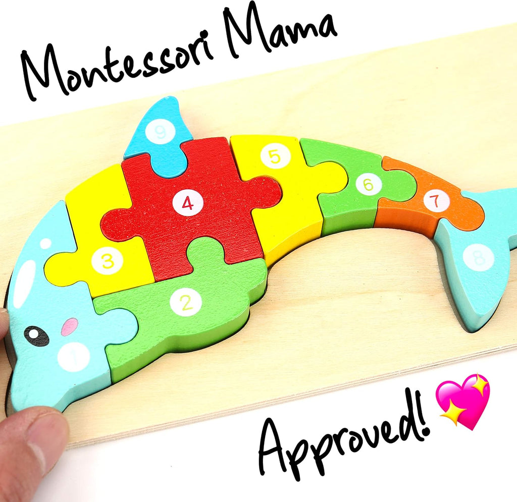 Montessori Mama Rompecabezas de madera para niños de 3 a 5 años, juguetes Montessori para niños de 3 años, juguetes de animales a partir de 3 años, paquete de 4 rompecabezas de aprendizaje