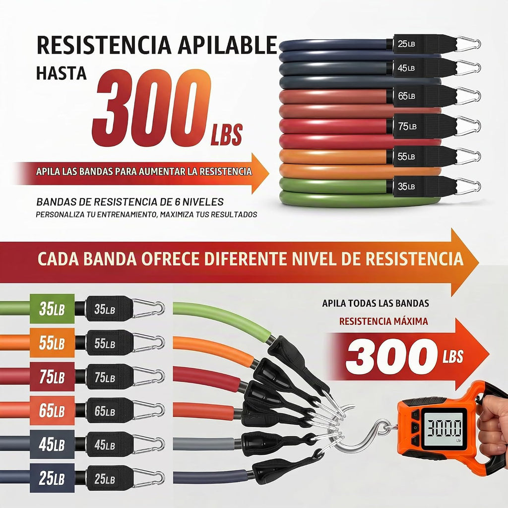 WHATAFIT Bandas de resistencia, bandas de ejercicio de 5 niveles con asas