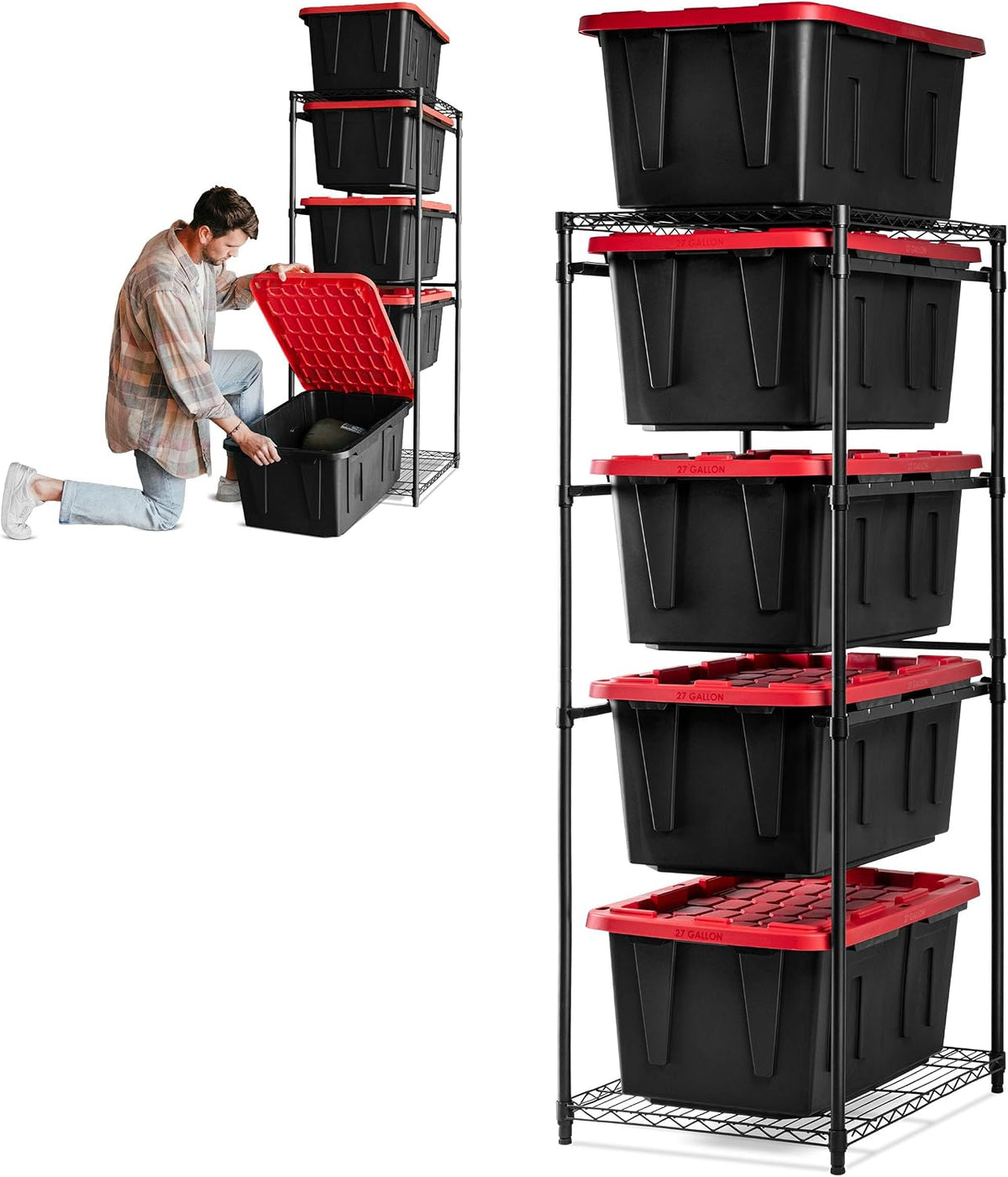 CleverMade Estante de almacenamiento de asas de 27 galones, torre de acero