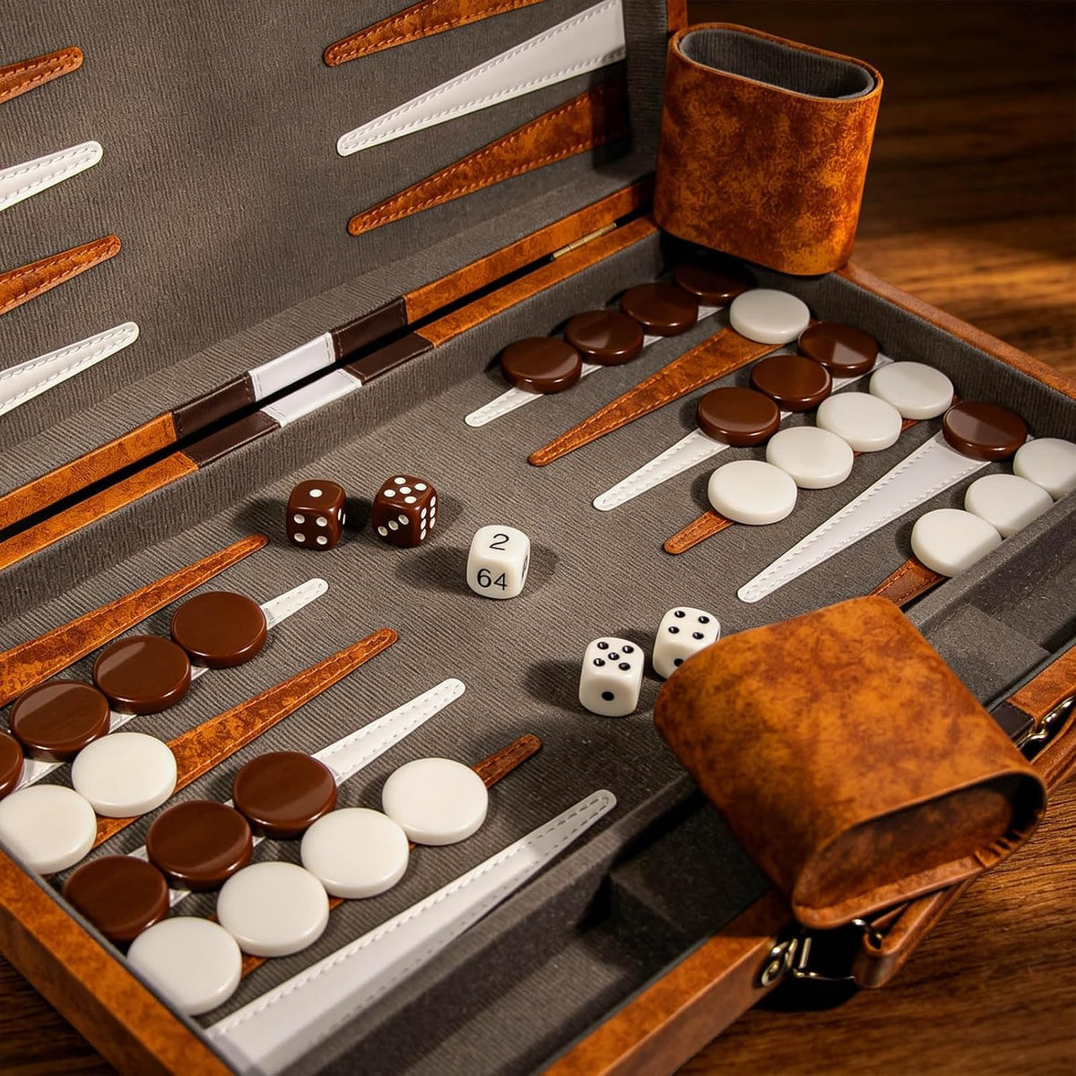 Backgammon - Juego de mesa clásico portátil con estuche de cuero para