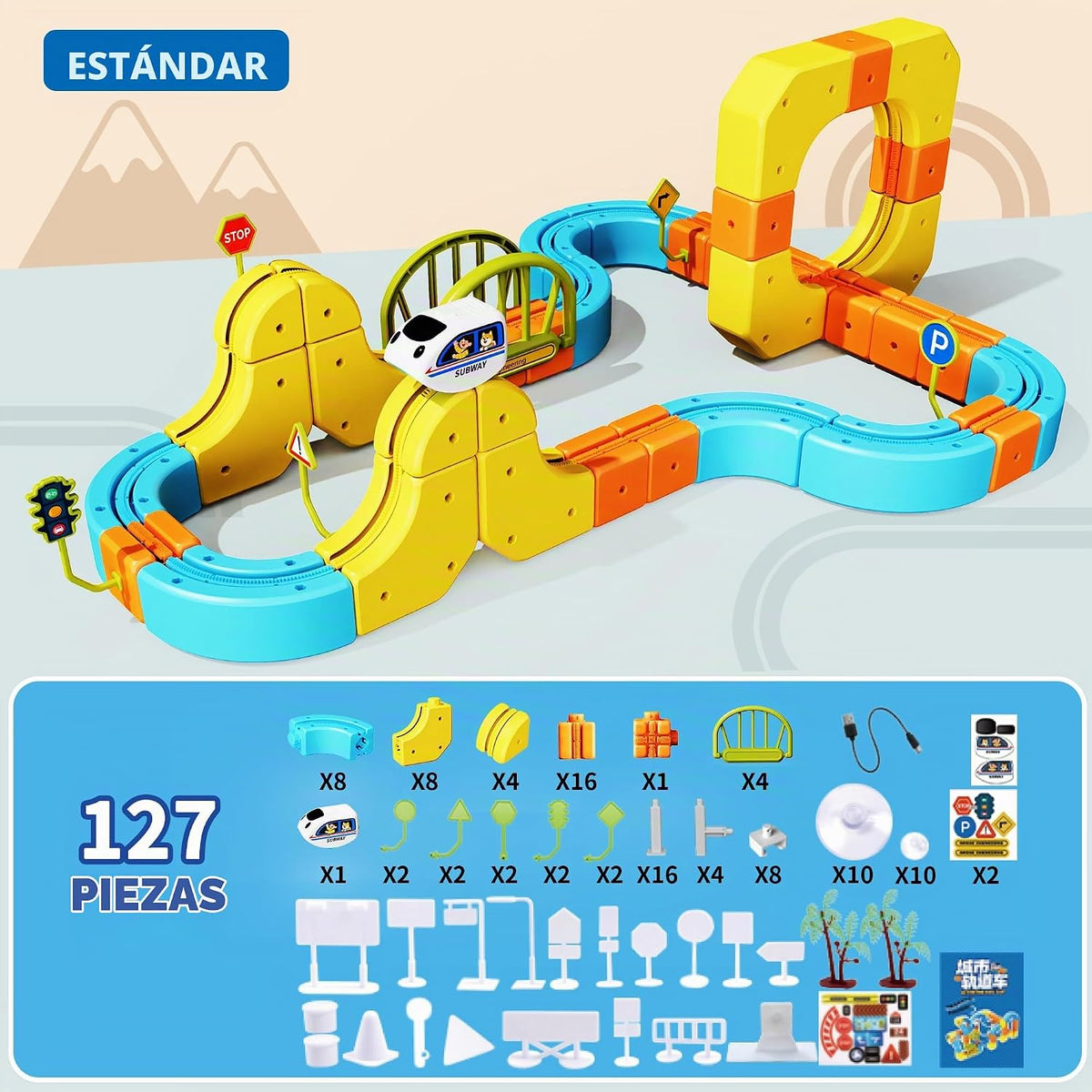Juego de tren eléctrico 127PCS Actualización 3D STEM Track Toy