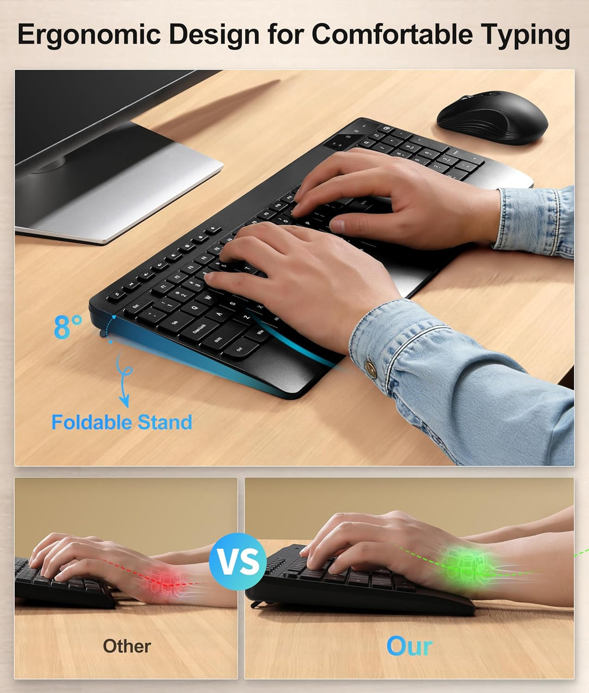Combo silencioso de teclado y mouse inalámbricos: mouse silencioso...