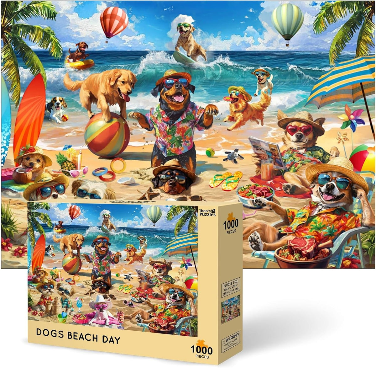 Rompecabezas de 1000 piezas para adultos, tema de familias y perros en día de playa, las piezas encajan perfectamente