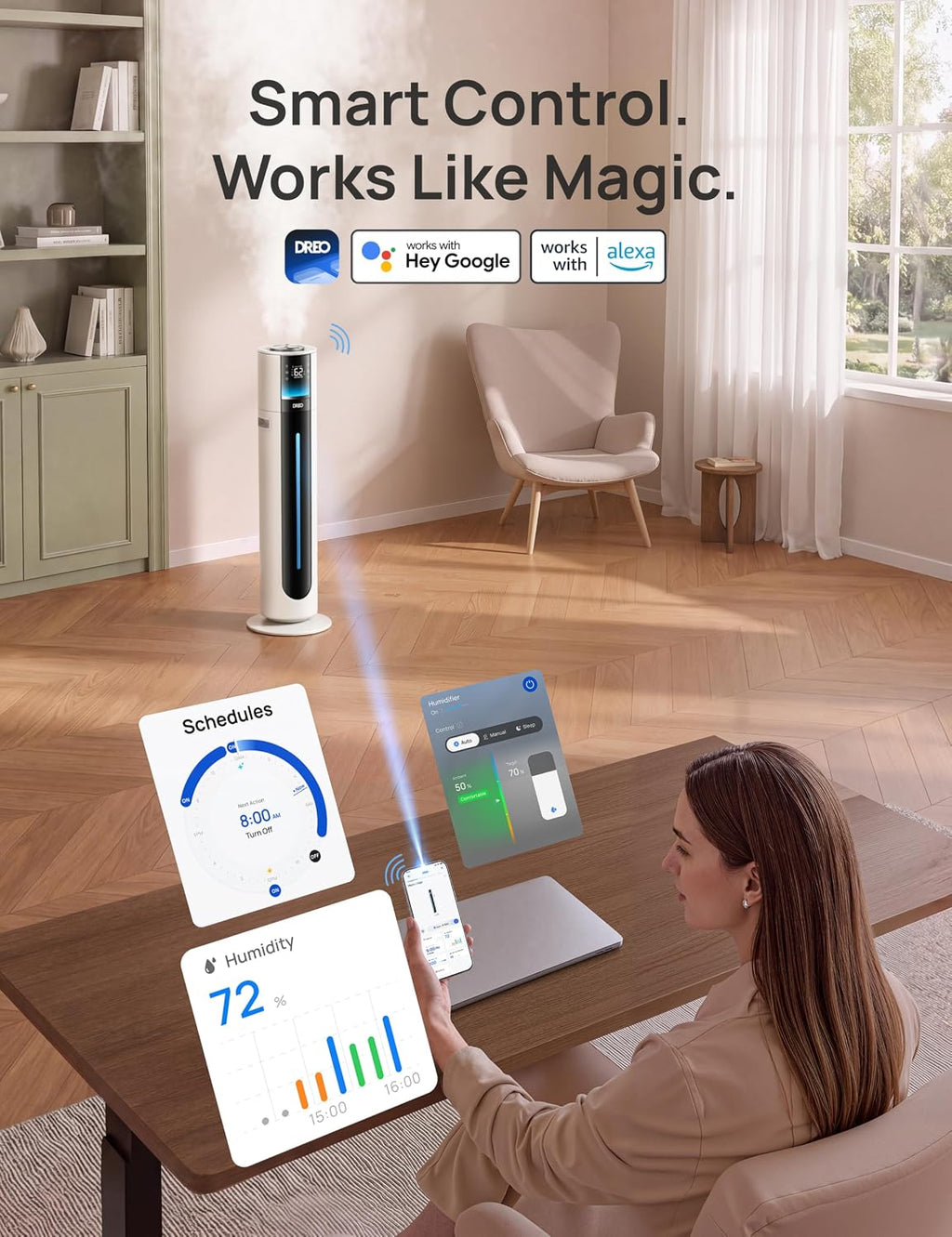 DREO Humidificador inteligente de 11 L, habitación grande, 700 pies