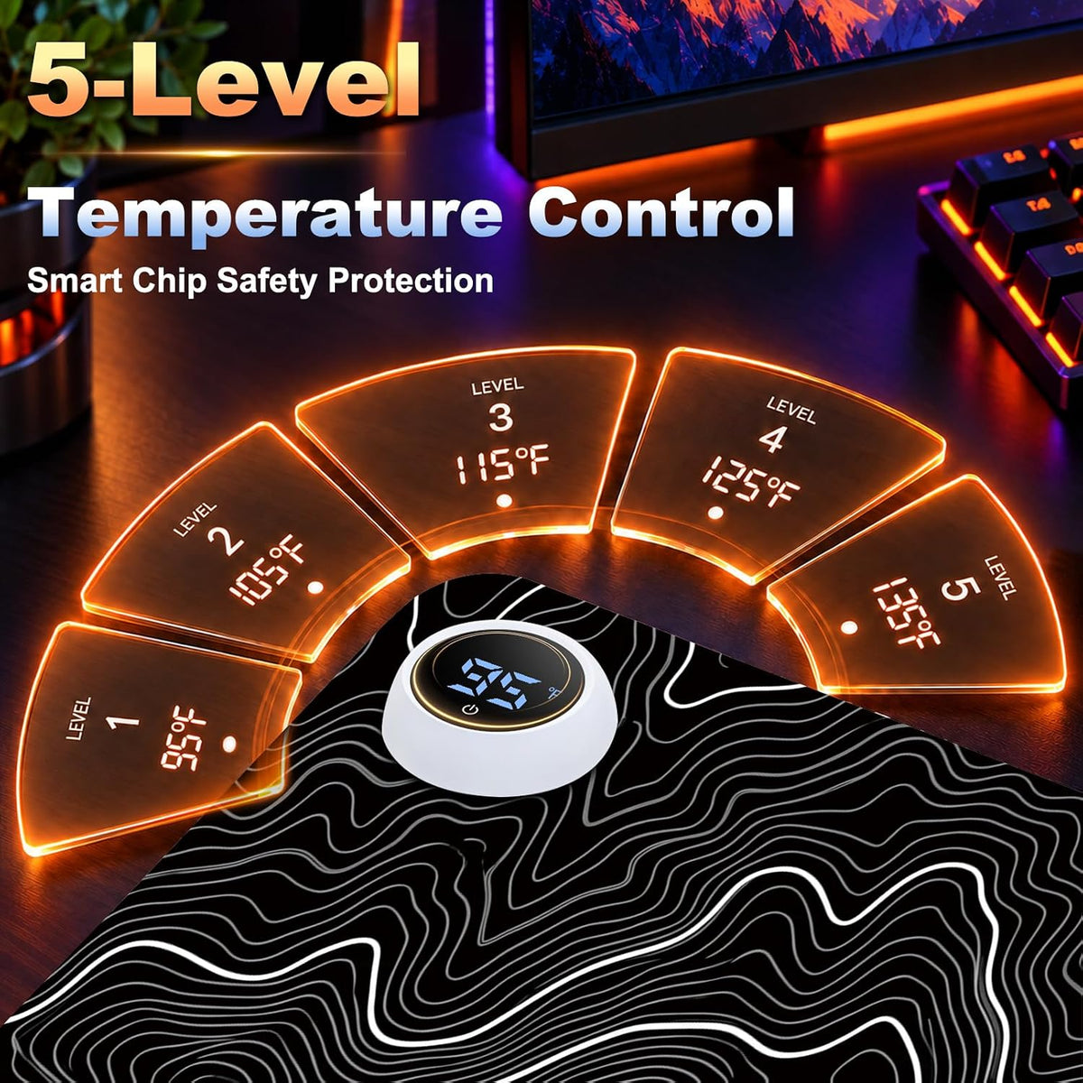 Almohadilla de Escritorio Caliente, Mapa Topográfico, Alfombrilla Caliente para Ratón con 5 Configuraciones de Calor