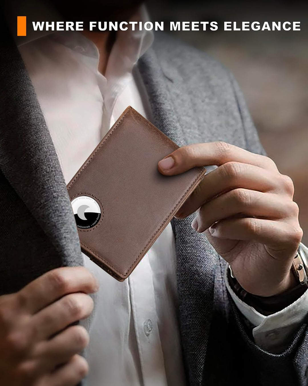 BROSHOPP Billetera Airtag para hombres, billetera bifold de cuero d...