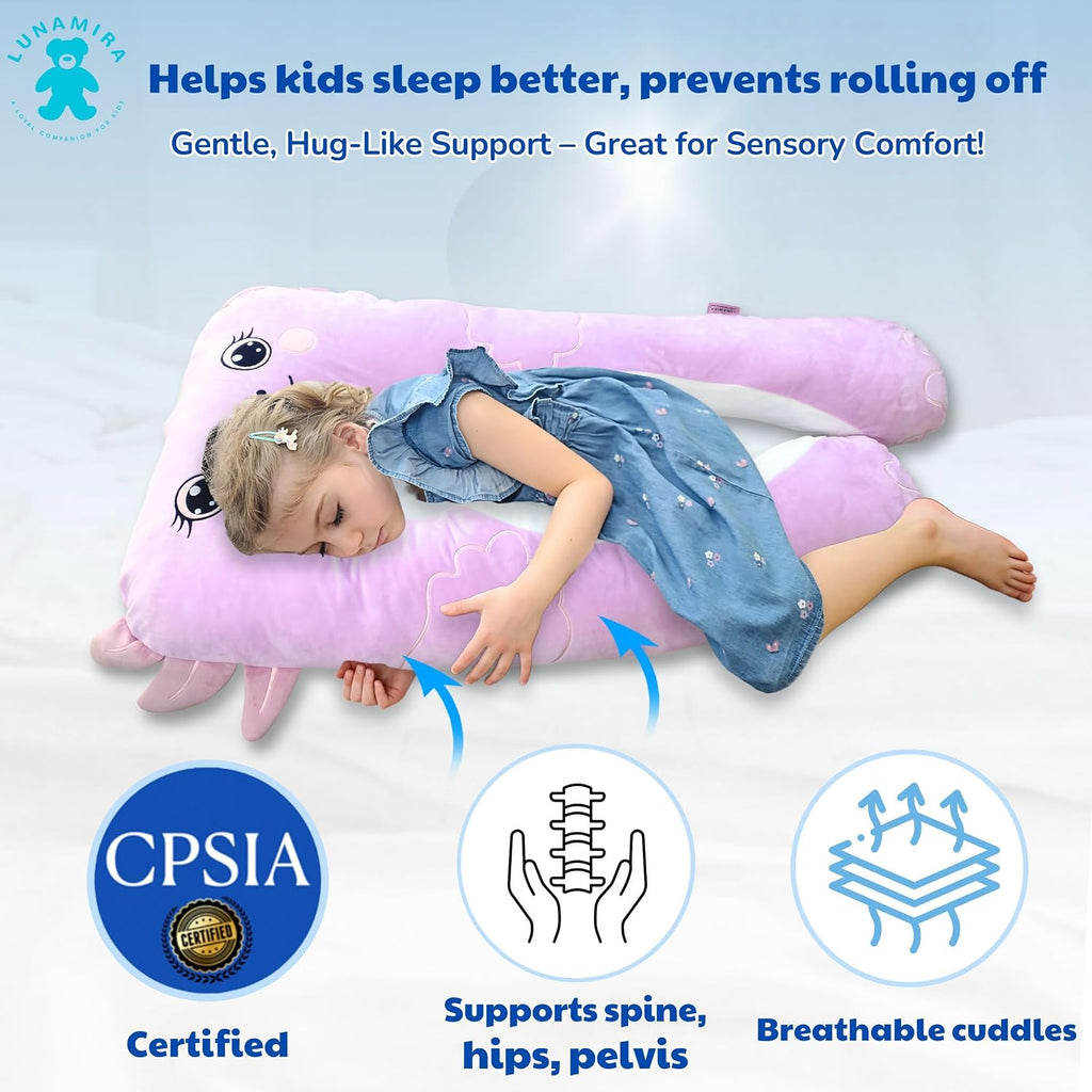 Axolotl - Almohada corporal para niños, 47 pulgadas, almohada de felpa suave de felpa larga en forma de U para niños, dormir, leer, TDAH y necesidades especiales, comodidad, ansiedad, funda lavable, acurrucarse divertido para niños y niñas