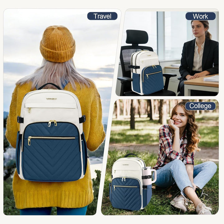 VANKEAN Mochila para laptop para mujer con bolsillo para vaso de gr...