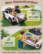 First Ride On - Auto eléctrico de 2 plazas para niños, con licencia RAM 1500 RHO 24V con control remoto, juguetes de paseo para niños con Bluetooth, luces LED, espaciosa cama de camión, palanca de