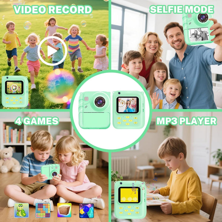 Cámara de impresión instantánea para niños, cámara de video 1080P c...