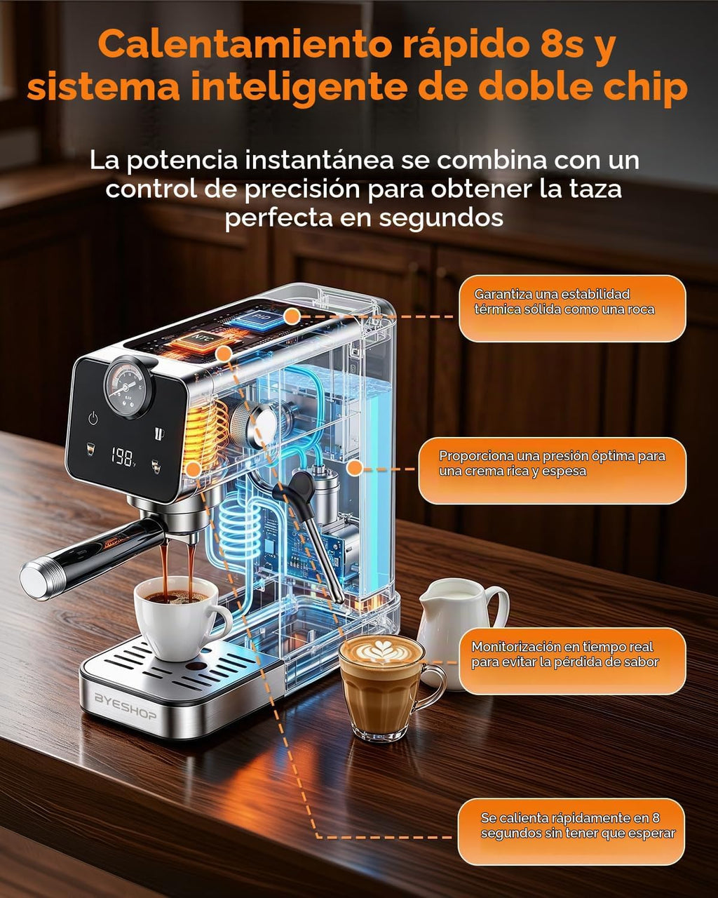 Máquinas de café expreso compactas de 20 barras con espumador de