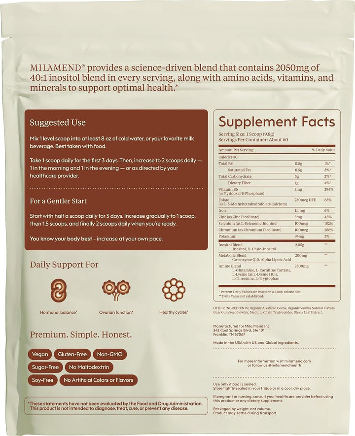 milamend Equilibrio Hormonal para Mujeres 40:1 Myo-Inositol D-Chiro...