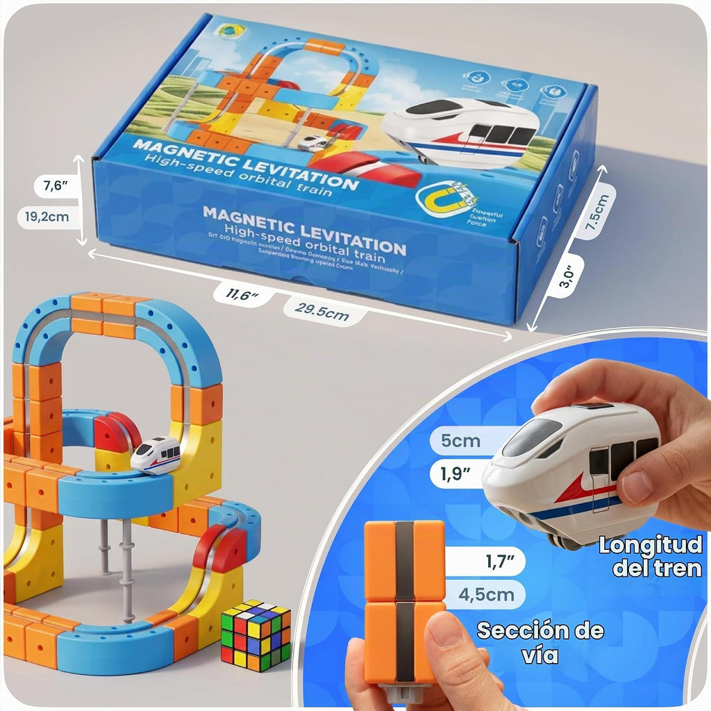 Juego de tren de levitación magnética para niños, 80 piezas de pista magnética de escalada de pared con tren eléctrico invertido, juguete de construcción recargable por USB, regalo de cumpleaños STEM