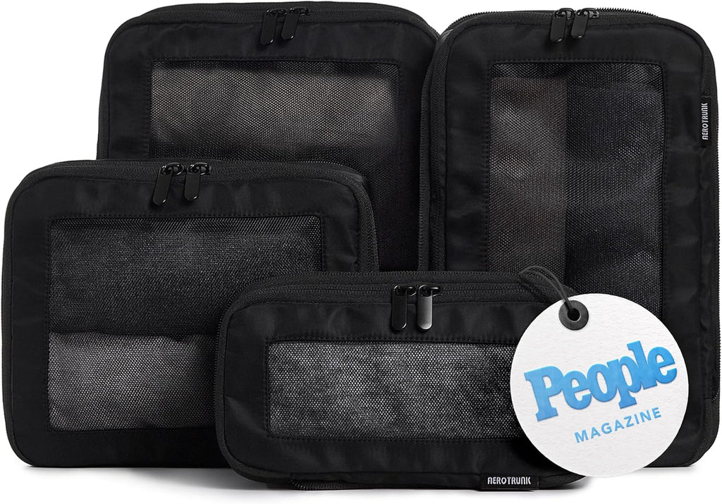 Cubos de Empaque de Compresión para Viajes - Bolsas Organizadoras de Equipaje - Cubos de Empaque con Doble Cremallera para Maletas (Paquete de 4, Negro)