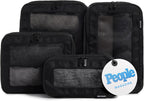 Cubos de Empaque de Compresión para Viajes - Bolsas Organizadoras de Equipaje - Cubos de Empaque con Doble Cremallera para Maletas (Paquete de 4, Negro)