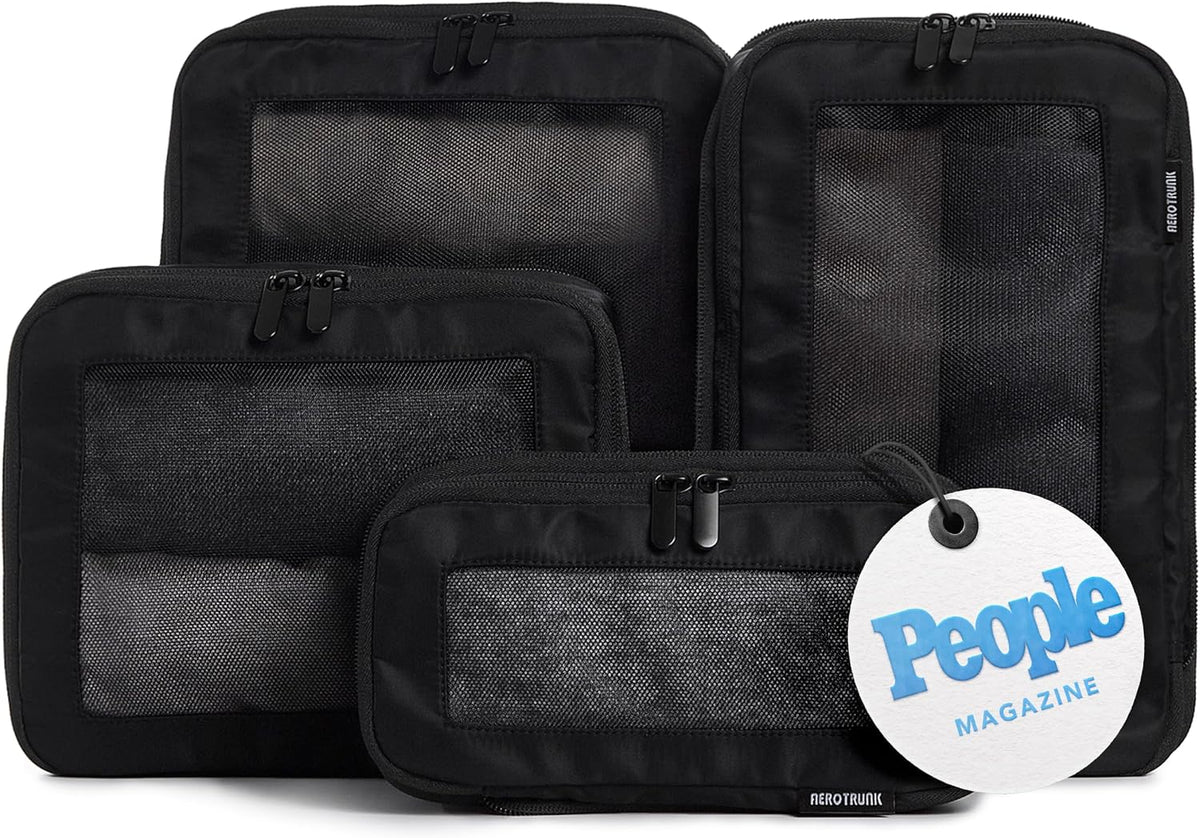 Cubos de Empaque de Compresión para Viajes - Bolsas Organizadoras de Equipaje - Cubos de Empaque con Doble Cremallera para Maletas (Paquete de 4, Negro)