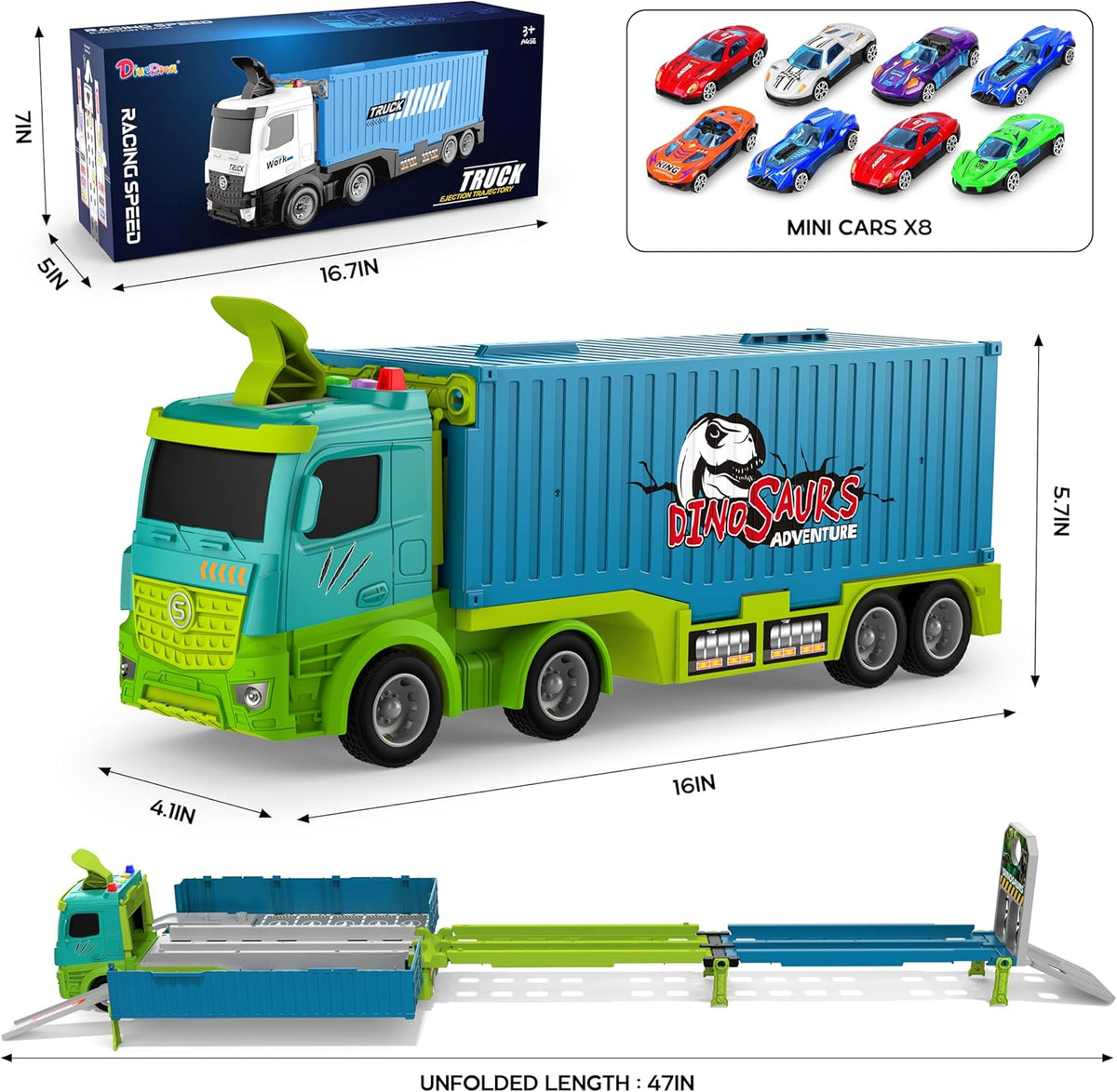 Juguetes de Pista de Carreras con Camión Transportador para Niños Pequeños, Dinosaurio