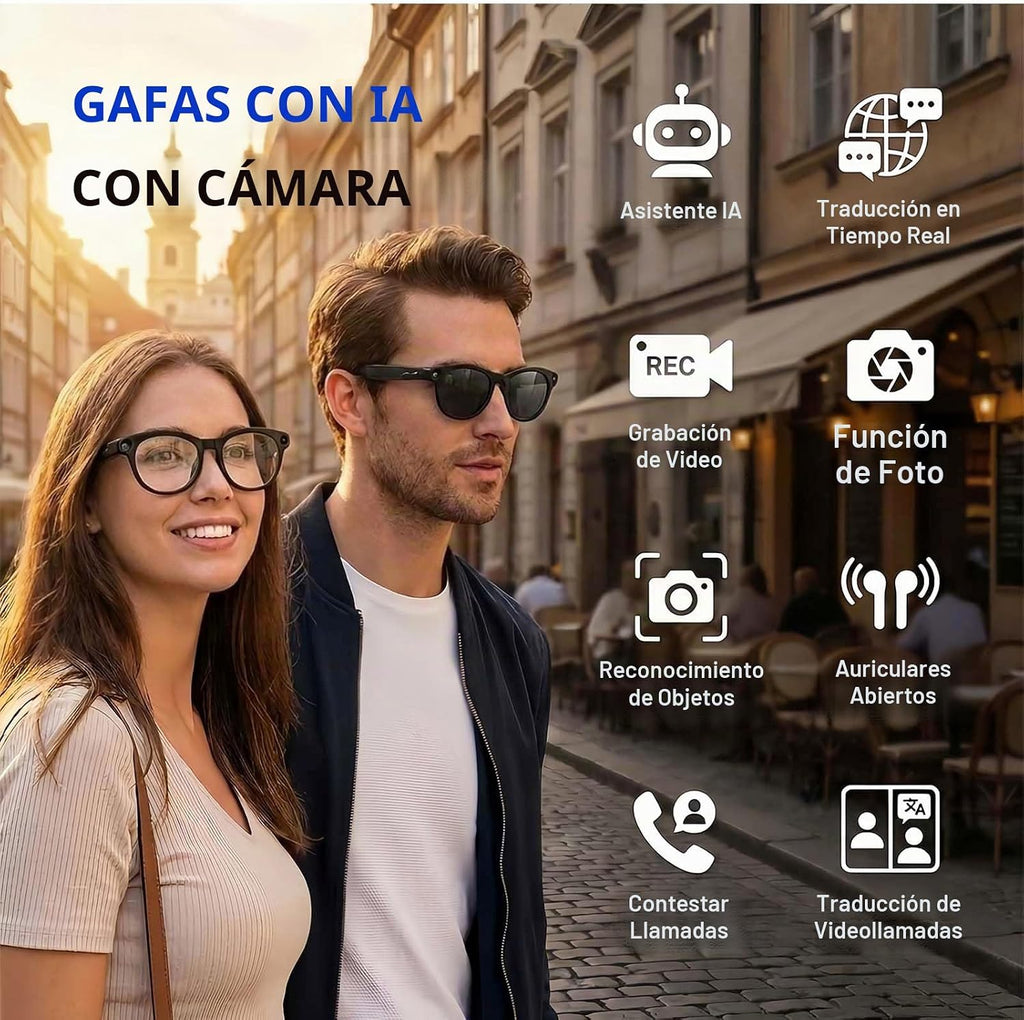 Gafas inteligentes AI con cámara, gafas de sol de grabación de video