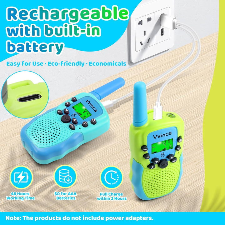 Vvinca Walkie Talkies recargables para niños, paquete de 2, juguete...