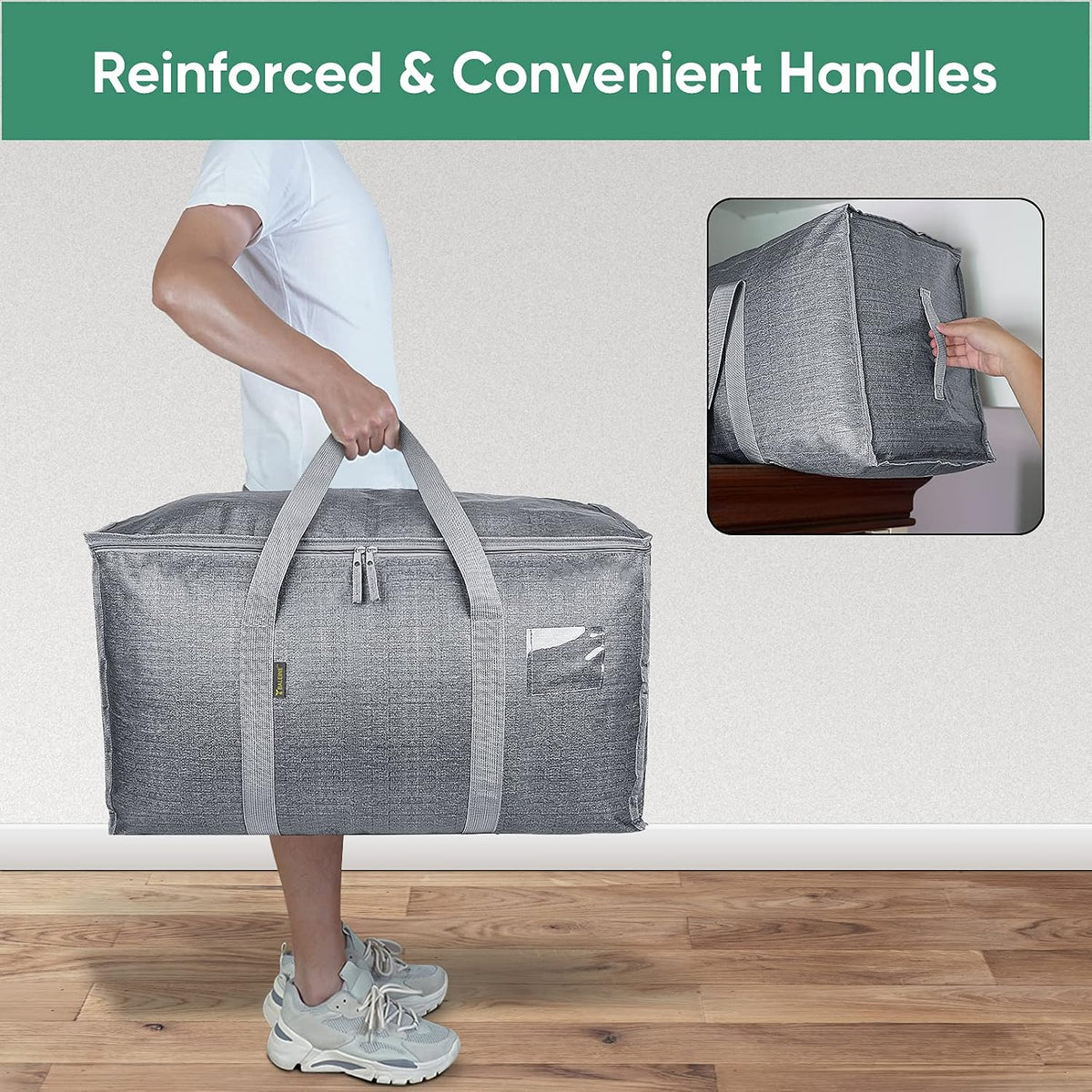 BALEINE Paquete de 8 bolsas de mudanza de gran tamaño con asas reforzadas, bolsa de almacenamiento resistente para ropa, suministros de mudanza (gris invierno, paquete de 8)