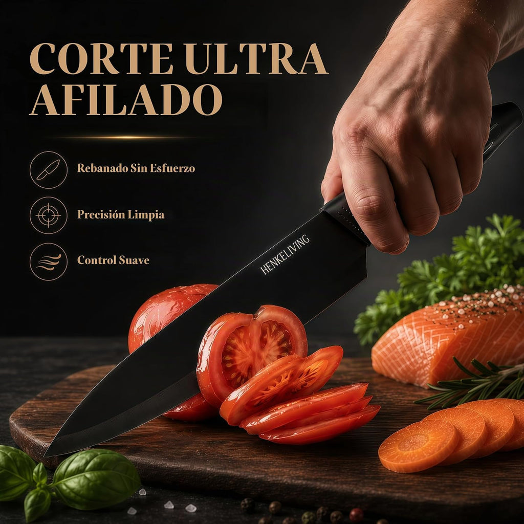 Juego de cuchillos con bloque afilador integrado, apto para lavavajillas