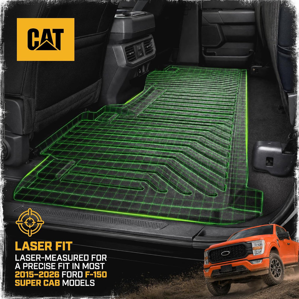 CAT® JustFit™ 3D - Tapete trasero de ajuste personalizado para Ford F-150 Super Cab 2015-2026, revestimiento de goma resistente medido por láser, accesorios para Ford F150 SuperCab