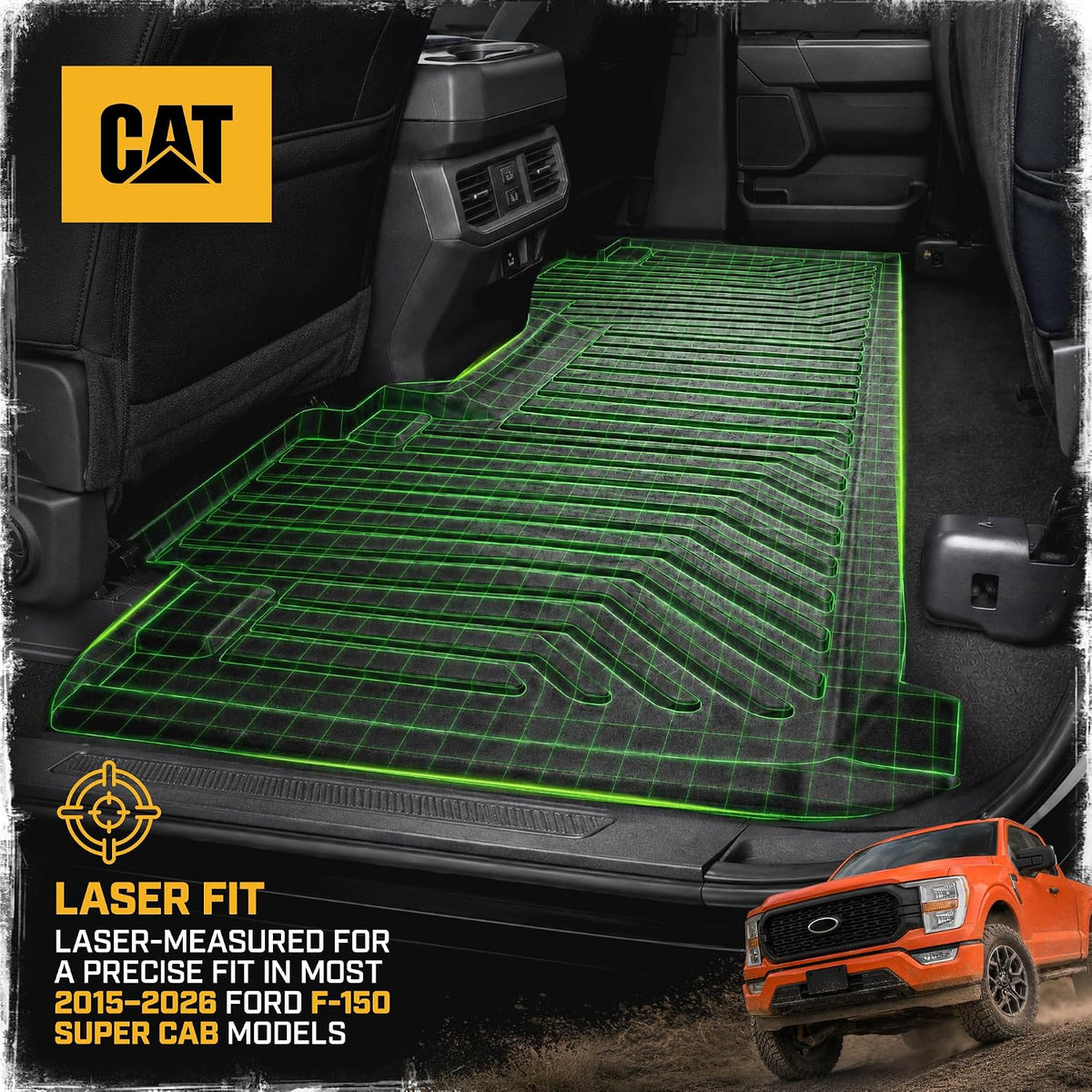 CAT® JustFit™ 3D - Tapete trasero de ajuste personalizado para Ford F-150 Super Cab 2015-2026, revestimiento de goma resistente medido por láser, accesorios para Ford F150 SuperCab