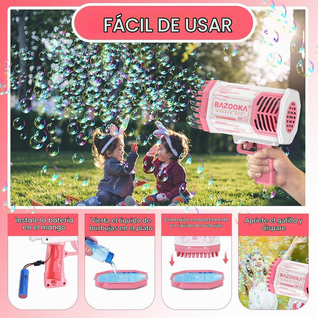 Bomoco Bubble Gun para Kids Light Up Bazooka Bubble Blaster, 69 Holes Pink