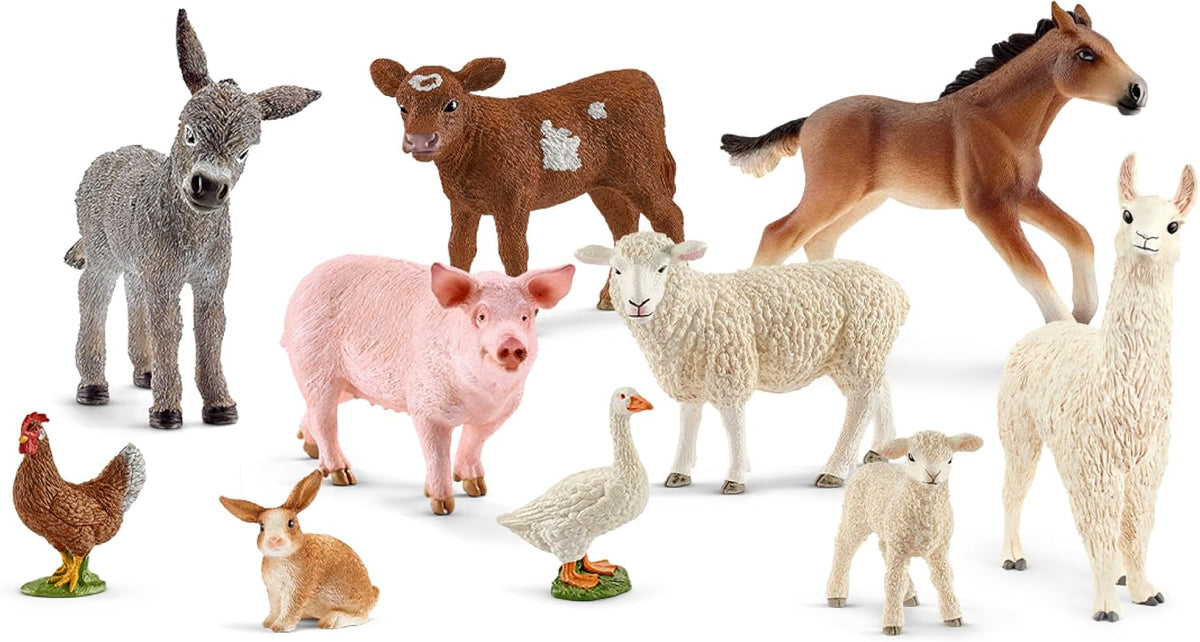 Schleich Farm World - 10Pc Farm Animal Toy Bundle - Kids Ages 3+ | 77585