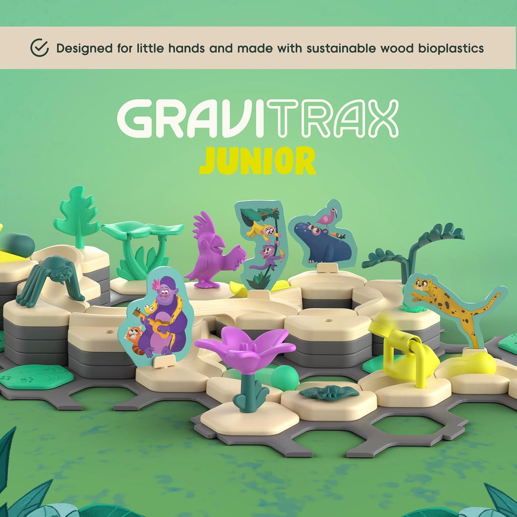 Ravensburger GraviTrax Junior Starter Set - My Jungle - Set de inicio GraviTrax Junior - Juego de carreras de canicas preescolar - Experiencia de construcción divertida - Compatible con STEM, aprendizaje interactivo - Acreditado por malla