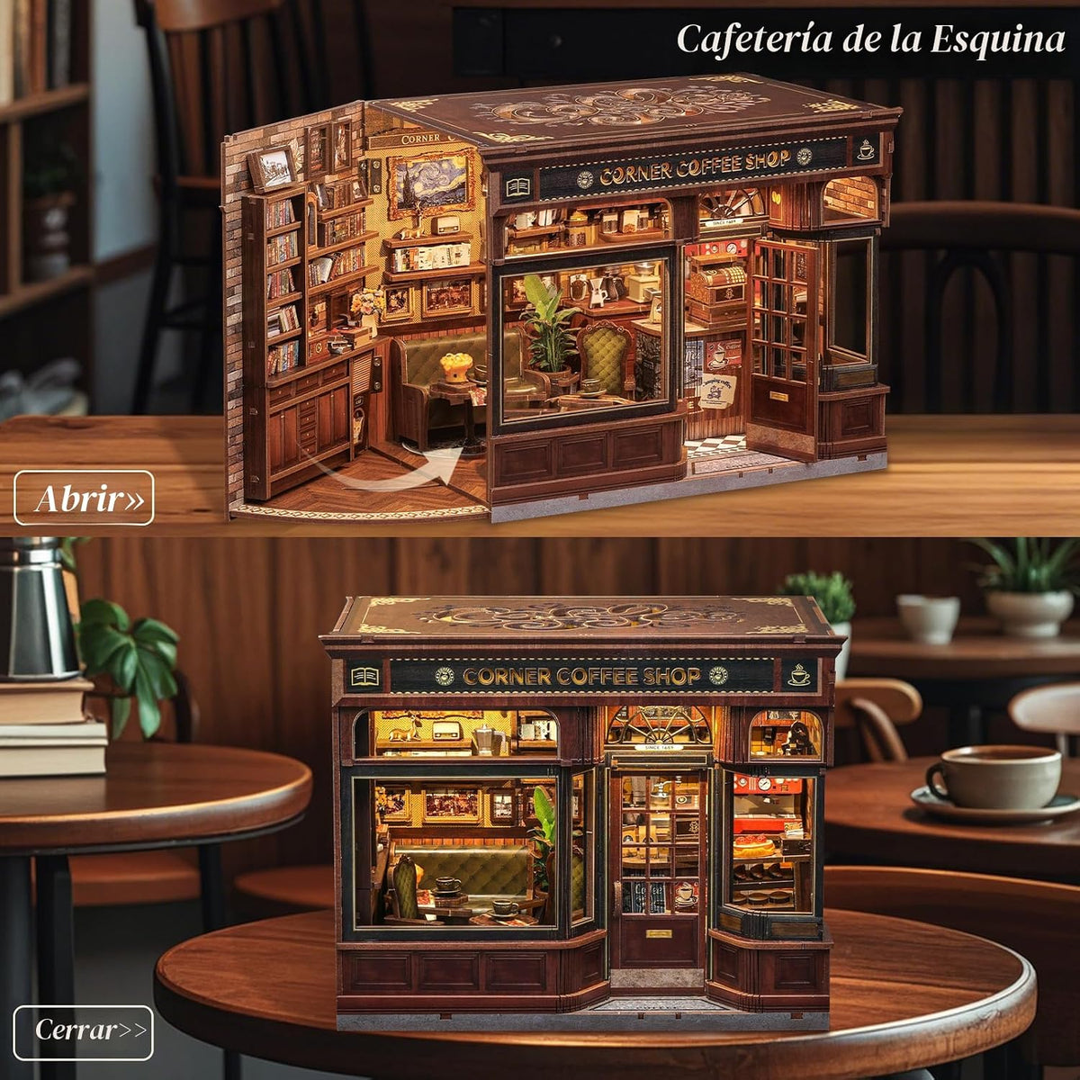 CUTEBEE Kit de Rincón de Libro, Casa en Miniatura DIY: Coffee Shop Dollhouse