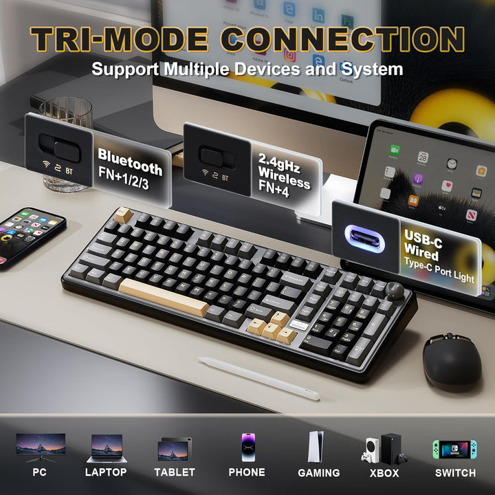YUNZII B98 PRO QMK\/VIA - Teclado mecánico inalámbrico para juegos,...