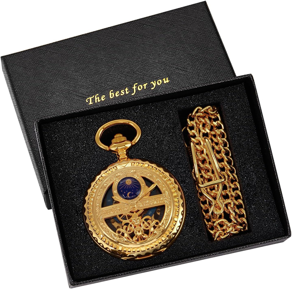 Reloj de bolsillo mecánico para hombre, esfera de número romano, diseño de fase lunar