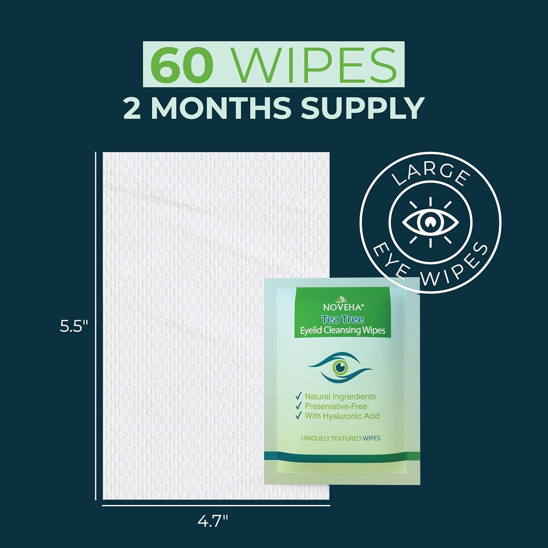 NOVEHA 60 toallitas de aceite de árbol de té para párpados y pestañ...