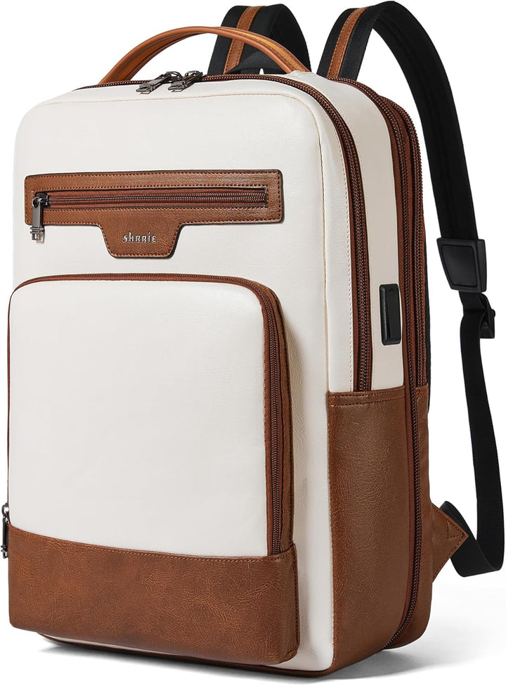 Mochila de cuero para laptop Shrrie para mujeres y hombres, mochila...