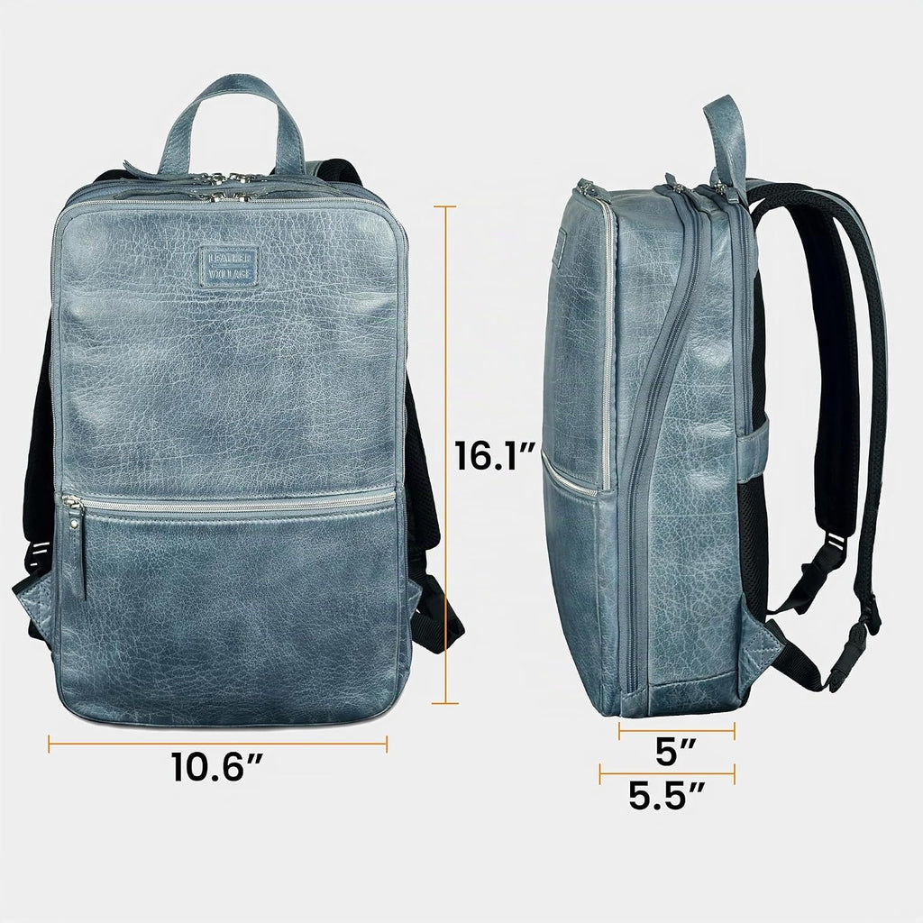 LEATHER VILLAGE Mochila de cuero para computadora portátil para hombres con correa de carretilla 16L Slim