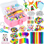 VLUSSO Suministros de artes y manualidades para niños, kits de manualidades, materiales de arte, juego de manualidades para niños con limpiapipas, caja de manualidades, juguetes preescolares en casa