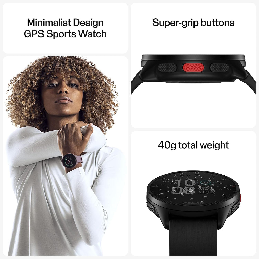 POLAR Pacer Ultra-Light GPS Fitness Tracker Smartwatch para corredores; S-L, para hombres o mujeres, Negro