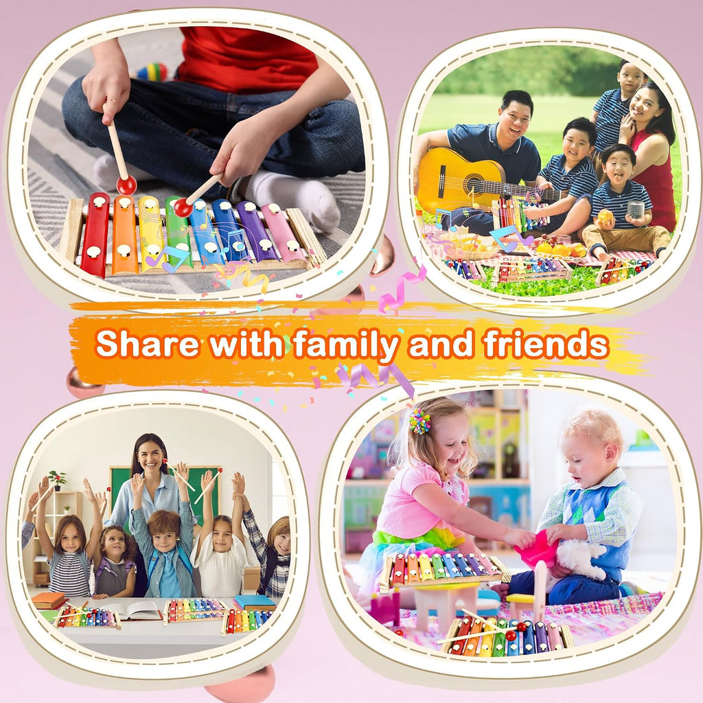 10 juegos de xilófono de madera para niños, instrumento de juguete musical con 20 mazos de madera, kit de percusión para niños en edad preescolar y educativa, aprendizaje musical