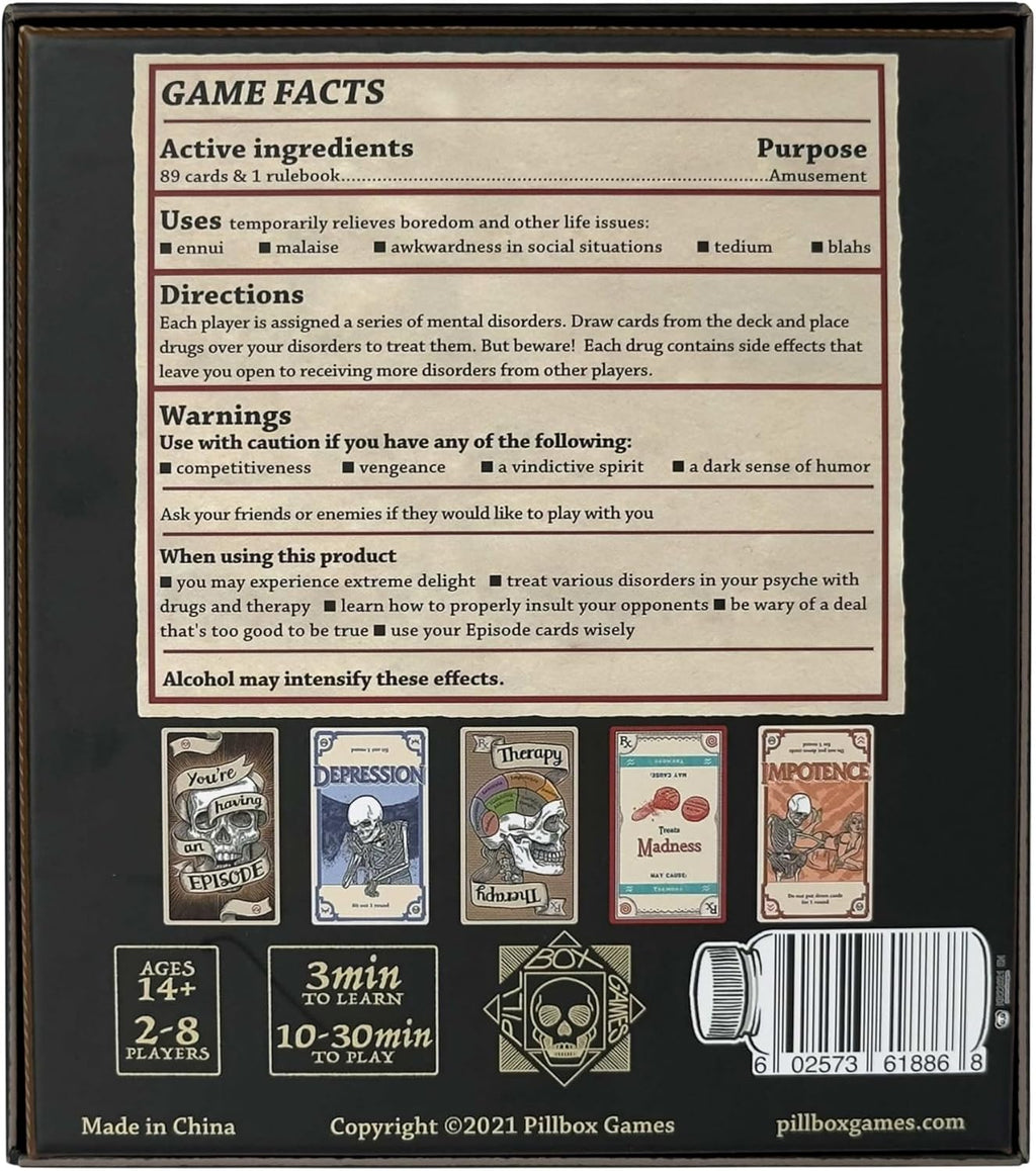 Pillbox Games Efectos secundarios, estratégico toma ese juego de cartas de terapia
