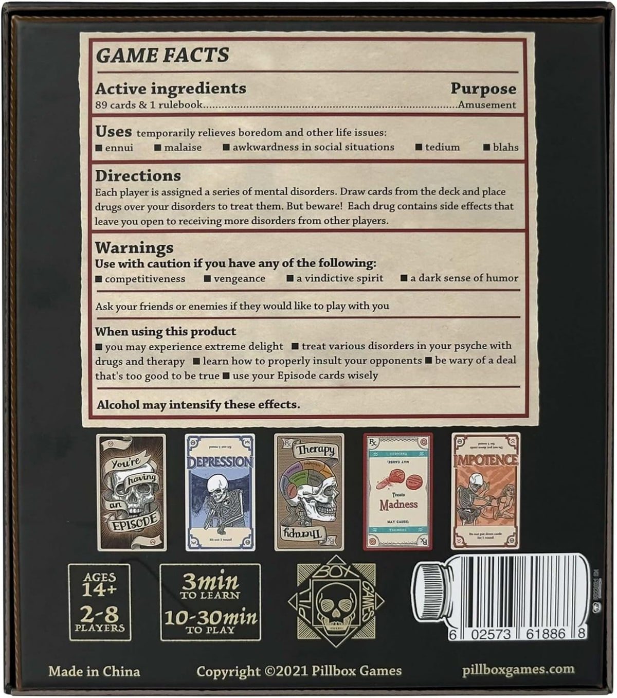 Pillbox Games Efectos secundarios, estratégico toma ese juego de cartas de terapia