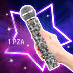 Micrófono falso con diamantes de imitación brillantes, micrófono de juego de plástico con purpurina para disfraz de fiesta de cosplay (leopardo)